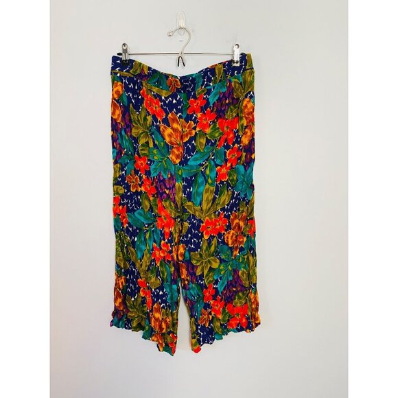 Vtg Russ Cropped Pull On Gauze Pants, Floral Size 18 Made in USA Union Made - Picture 1 of 9